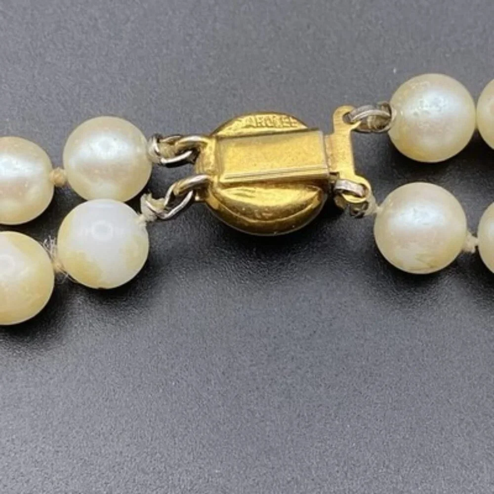 VTG Carolee Double Strand Faux Pearl Necklace 16" Knotted Glass 8mm Beads LOOK - Picture 3 of 16